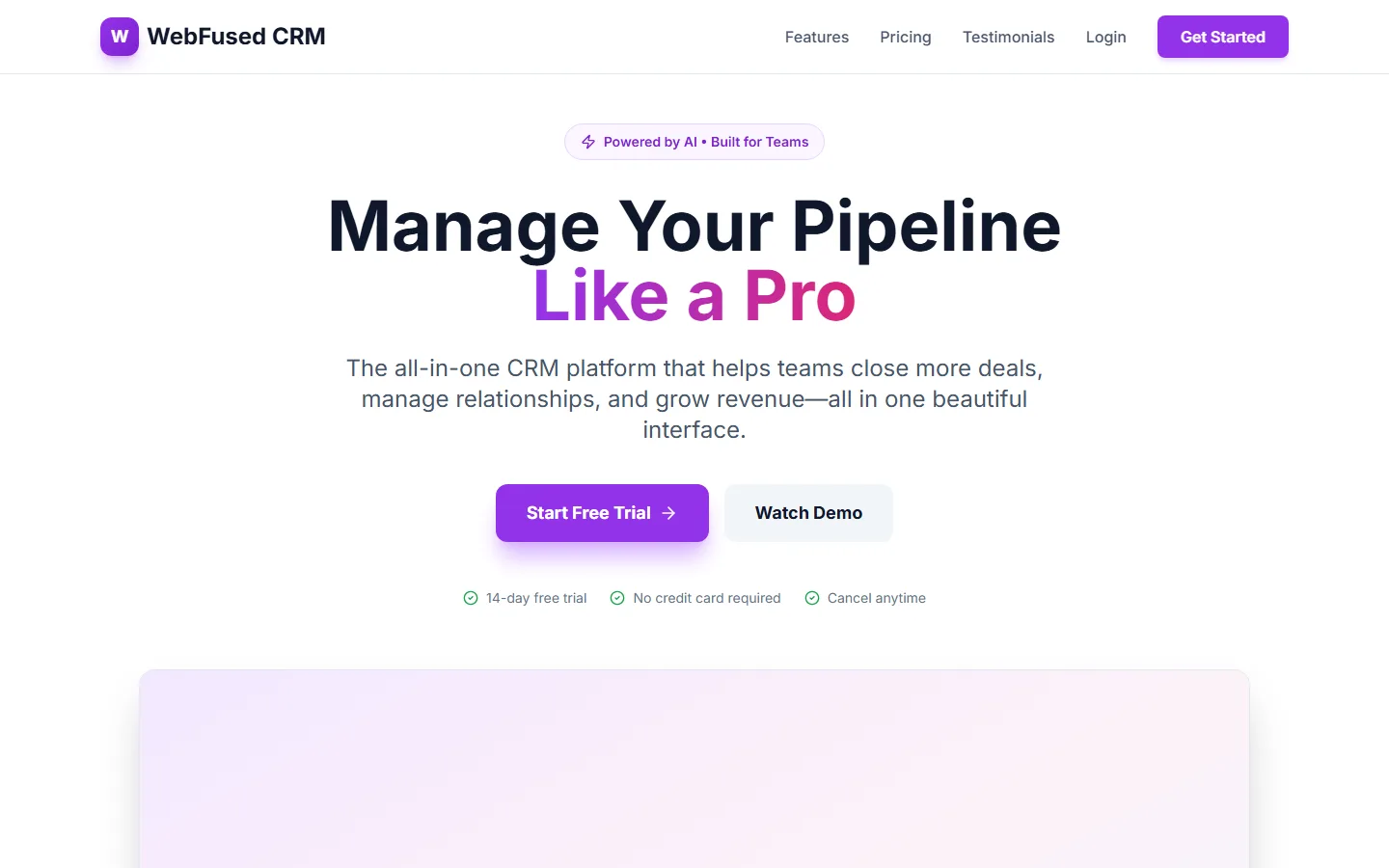 WebFused CRM — full-stack dashboard application